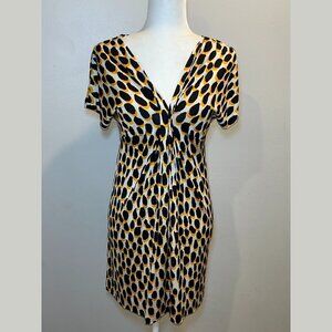 Diane Von Furstenberg Animal Print Silk V-Neck Mini Dress Women’s Size 6